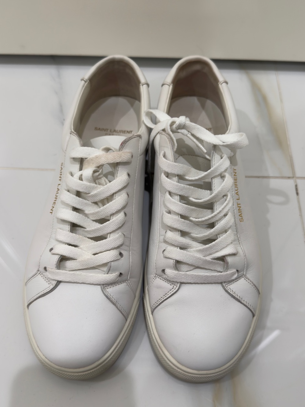 Saint Laurent White Leather Low-Top Sneakers with Gold Logo